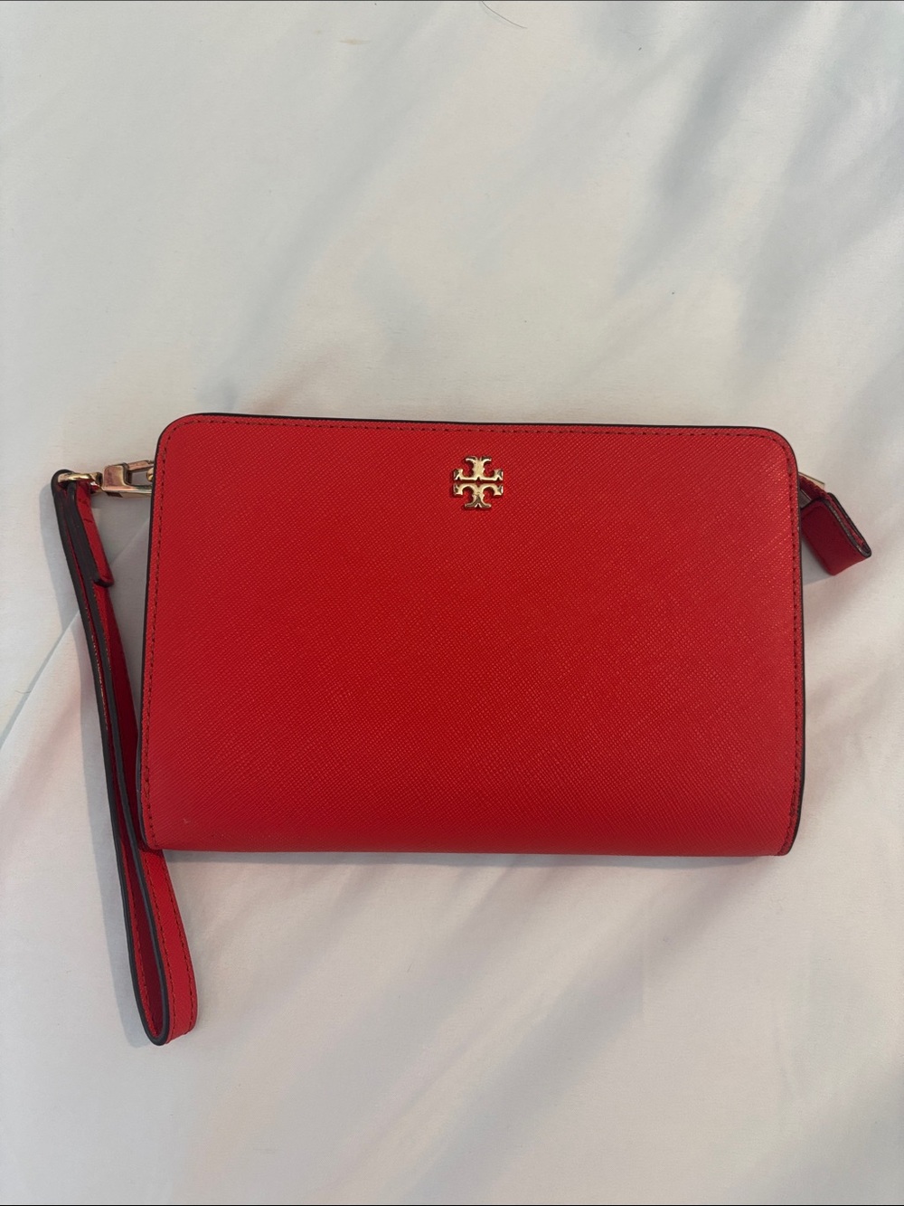 Tory Burch Red Emerson Wristlet with Gold Logo